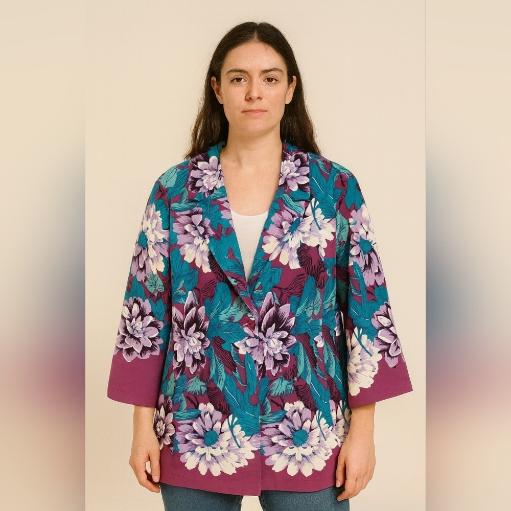 Isaac Mizrahi Floral Purple and Teal Women's Jacket Blazer Womens Size 3X New‎